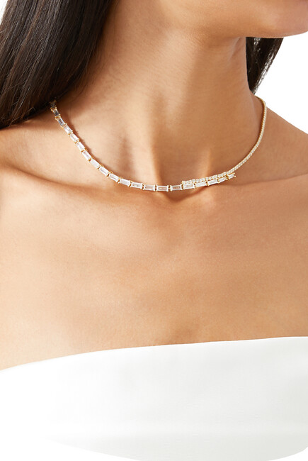 Round Cubic Zirconia CZ and Baguette Necklace